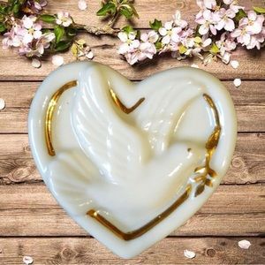 Vintage Lenox Peace Dove Brooch Heart Of 24K Gold White Porcelain Lapel Pin